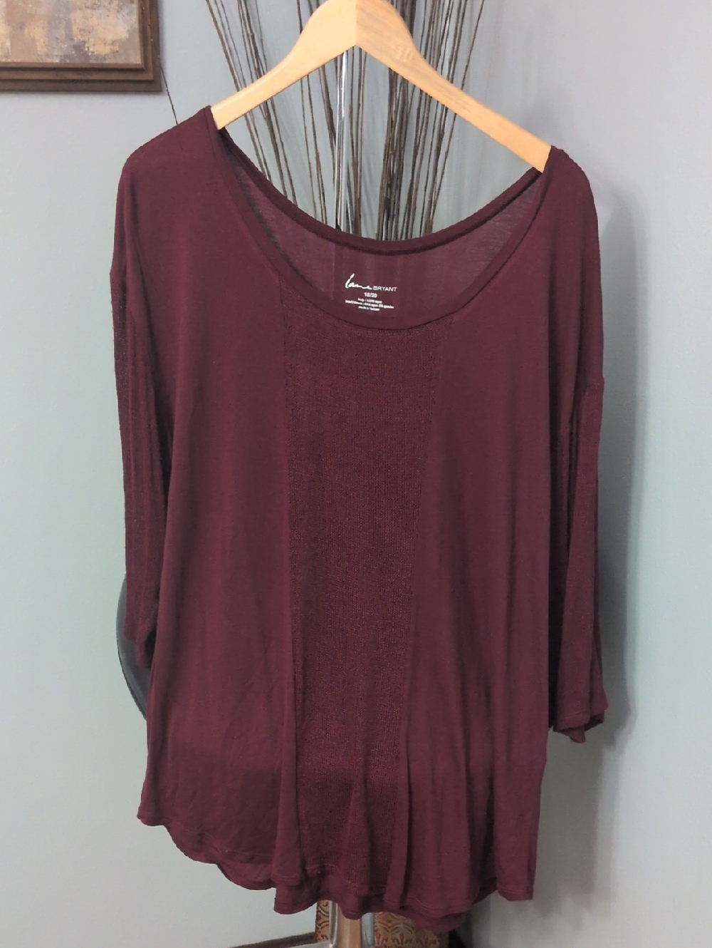 Lane Bryant Women's Burgundy Long Sleeve Scoop Neck Tee